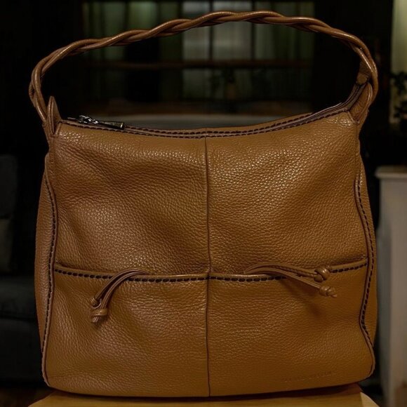 Plinio Visona Italy Classic Minimalist Toffee Brown Pebble Leather Hobo Bag